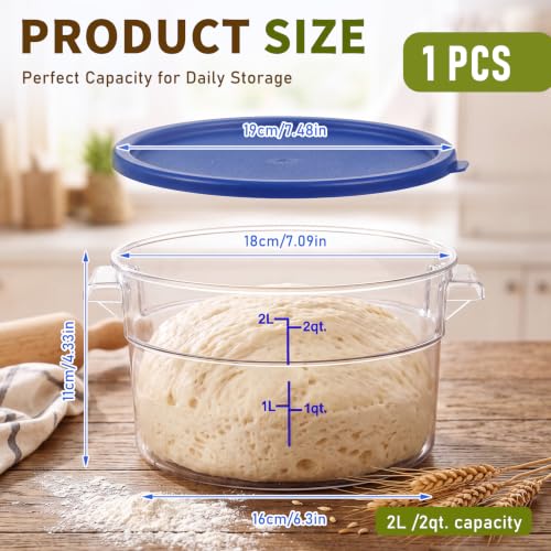 Ziliny 1 Pcs 2 Qt Dough Proofing Container with Lid and Blue Scale, Blue - color: Blue,Clear, size: 2 Qt