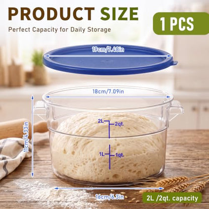 Ziliny 1 Pcs 2 Qt Dough Proofing Container with Lid and Blue Scale, Blue - color: Blue,Clear, size: 2 Qt