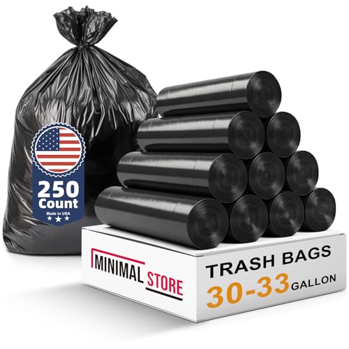 250 Pack, 30-33 Gallon Trash Bags, Medium Duty Black Garbage Bags 32"x38", Plastic Bolsas de Basura, Durable & Puncture-Resistant, Made in USA for Kitchen, Yard, Office - style: 33Gal-250 pcs-0.6