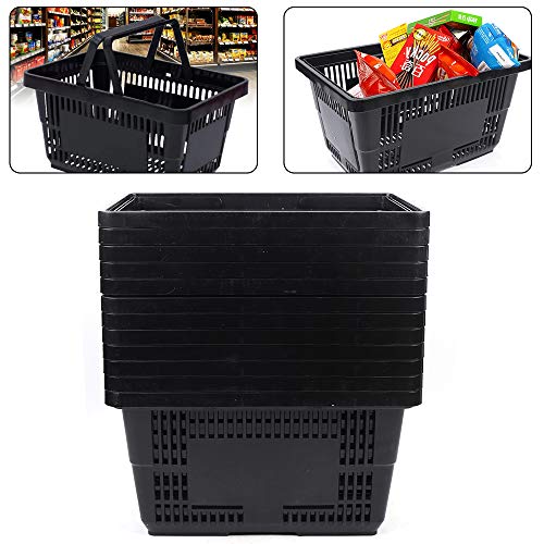 Gdrasuya10 Portable Shopping Baskets Set of 12 Large Plastic Shopping Basket with Handles, 28L Plastic Grocery Shopping Baskets Black Storage Containers for Grocery Retail Convenience Store