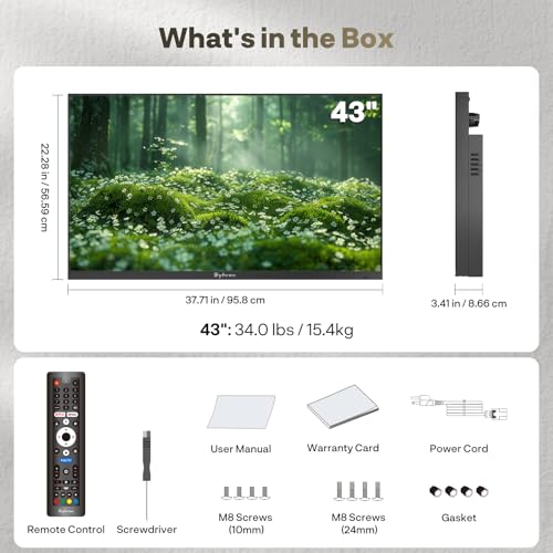 SYLVOX 43 inch Outdoor TV, Ultra-Narrow Bezel, Weatherproof TV for Outside - size: 43-inch, style: Frameless