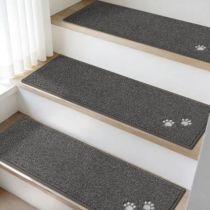 BEQHAUSE Stair Treads Non Slip for Wooden Steps 28" x 9", 4pcs, Charcoal - color: Charcoal - Dog Paws, size: 28 in X 9 in (4 Pieces)