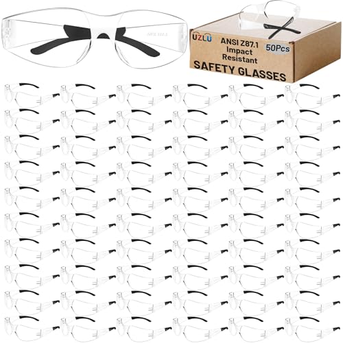 50 PCS Clear Safety Glasses Bulk for Men Women ANSI Z87.1 Protective Eyewear, Scratch & Impact Resistant Safety goggles, Polycarbonate Safety Sunglasses, Construction Lab Work Outdoor - color: Clear