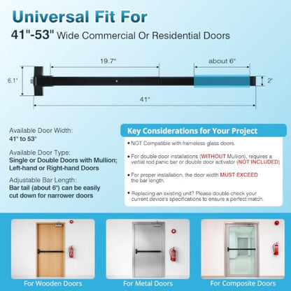 IRONWALLS 41" Push Bar Panic Exit Device, Exterior Lever, Stainless Steel - color: Black