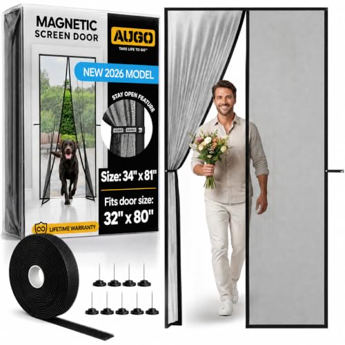 AUGO Magnetic Screen Door - Self Sealing, Heavy Duty, Hands Free Mesh Partition Keeps Bugs Out - Pet and Kid Friendly - Patent Pending Keep Open Feature - 34 Inch x 81 Inch - size: 34" x 81"