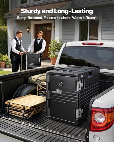 VEVOR Insulated Food Pan Carrier, 95 Qt Non-Electrical Food Warmer, with Wheel & 304 Stainless Steel Latch, LLDPE Stackable Hot Box, for Various Pan Sizes(NOT Included), Fit Catering BBQ Event(Black) - size: 25.6 x 17.7 x 24.4 in