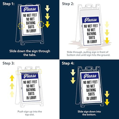 Please No Wet Feet No Wet Bathing Suits In Lobby Folding Floor Sign, 24x36 Inches, Portable A Frame, Made in USA by My Sign Center - size: 24x36 Plastic