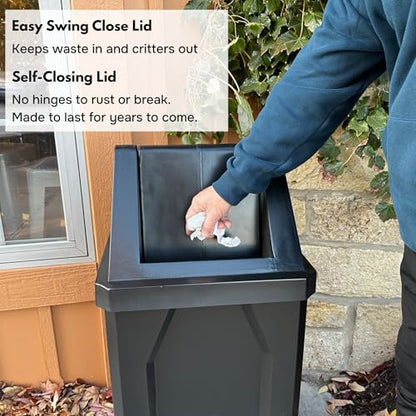 Commercial Trash Can Swing Top Lid - Outdoor Garbage Can - color: Brown Granite, size: 32 Gallon Square