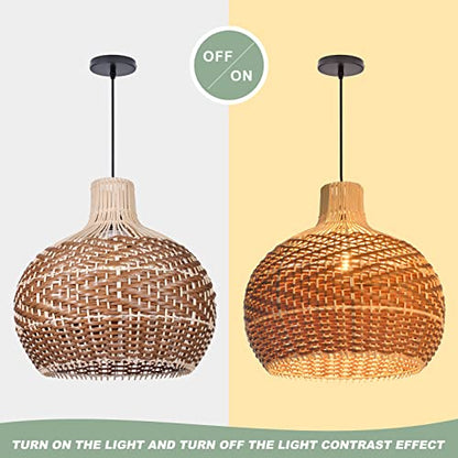 Arturesthome Rattan Pendant Lights, Wicker Chandelier Boho Basket Lighting Fixture, Natural Woven Hanging Lamp for Kitchen Island Sink Coffee - size: 40cmx35cm
