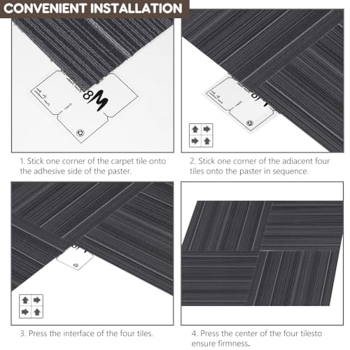 ALTRUISTIC Heavy Duty Commercial Carpet Tiles, 24" x 24",18 Pieces/72 sq ft - color: Black