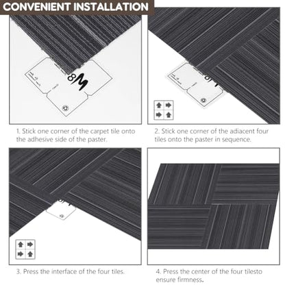 ALTRUISTIC Heavy Duty Commercial Carpet Tiles, 24" x 24",18 Pieces/72 sq ft - color: Black