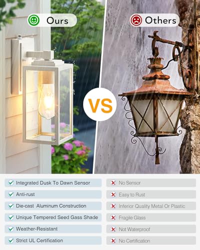 VIANIS White Dusk to Dawn Outdoor Wall Lantern, Anti-Rust, Waterproof - color: White, size: Standard Dusk to Dawn 2-Pack