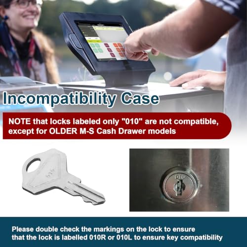 Cash Drawer Key 010R Replacment for M-S Cash Drawer Key 010L or 010 Locks - size: 4 pcs