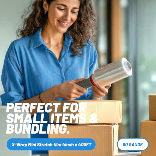 PRO 1000 Stretch Wrap for Furniture Wrapping & Moving, 15 Inch x 1000 Ft 70 Gauge with Rotating Handles, 4 Rolls + Bonus 4 Inch Mini Rolls & Safety Cutter, Heavy Duty Pallet Wrap Kit - size: 1000 ft