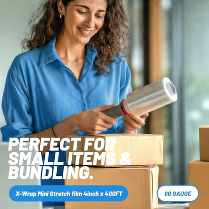 PRO 1000 Stretch Wrap for Furniture Wrapping & Moving, 15 Inch x 1000 Ft 70 Gauge with Rotating Handles, 4 Rolls + Bonus 4 Inch Mini Rolls & Safety Cutter, Heavy Duty Pallet Wrap Kit - size: 1000 ft