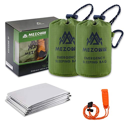 Emergency Sleeping Bag Survival Bivy Sack Use as Emergency Blanket Lightweight Survival Gear for Outdoor Hiking Camping Keep Warm After Earthquakes, Hurricanes and Other disasters - color: Green Set
