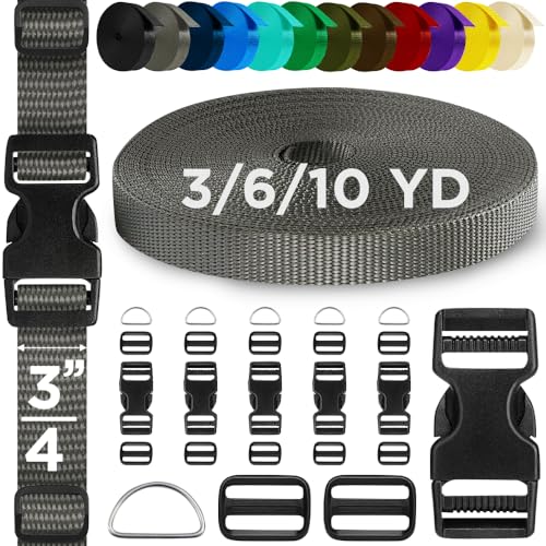 TECEUM 3/4" Nylon Strap Kit with Buckles, Charcoal 6 yards Repair Set - color: Charcoal, size: 3/4" - 6 yards, style: 6 Buckle - 12 Slides - 6 D-rind
