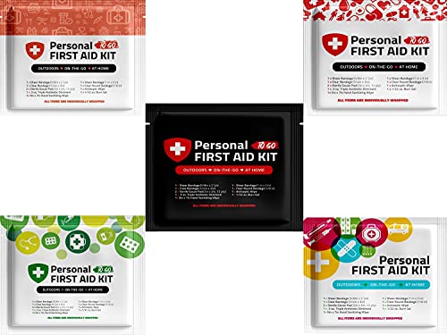 Personal First Aid Kit- 10 Pack | Clean, Treat, Protect Minor Cuts, Scrapes and Burns | Perfect for Home, Office, Car, School, Business, Camping | Individually Wrapped First Aid Products (Green)