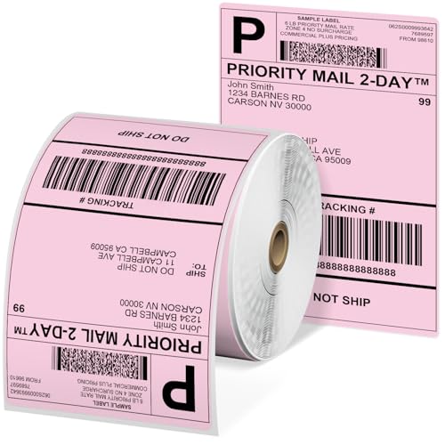 Phomemo 4x6 Thermal Label Printer Paper - 500 PCS Pink 4"x6" Labels Roll Shipping Supplies Labels - Water/Oilproof Stickers - Permanent Adhesive Thermal Shipping Label for Ship Packages - color: Pale Pink, size: 4x6*500