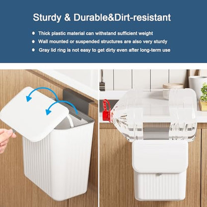 Kitchen Compost Bin Cabinet Hanging Small Trash Can with Lid 2.4 Gallon - color: white