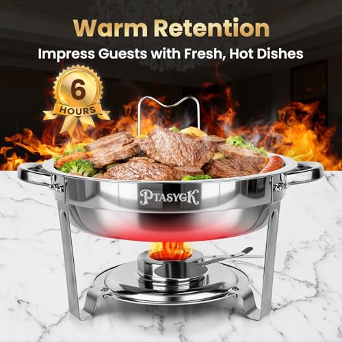 Round Chafing Dishes Buffet 3 Pack 5QT Silver Stainless Steel Lid - size: Silver-3 PACK