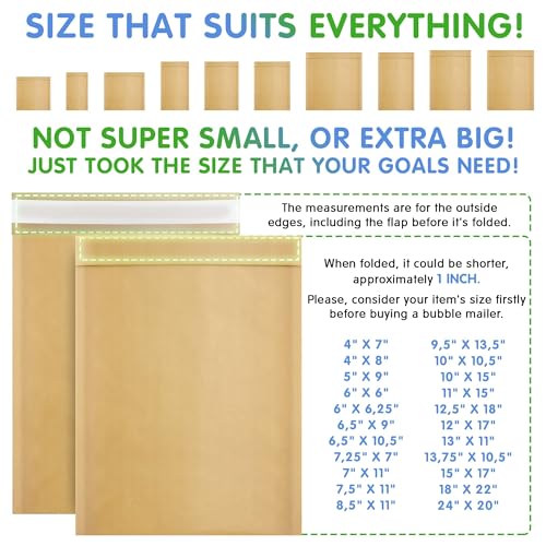 Kraft Bubble Mailers 7.25 x 7 Inch Natural Brown, Padded Envelopes Self Seal, Pack of 25, Bubble Lined Kraft Paper Mailing Envelopes for Shipping - color: Brown, size: 7.25" x 7" / 25 Pack