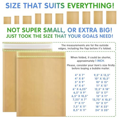 Kraft Bubble Mailers 7.25 x 7 Inch Natural Brown, Padded Envelopes Self Seal, Pack of 25, Bubble Lined Kraft Paper Mailing Envelopes for Shipping - color: Brown, size: 7.25" x 7" / 25 Pack