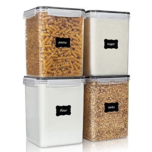 Vtopmart 5.2L Flour Sugar Storage Containers, 4 PCS, Black - color: Black, size: 5.2L