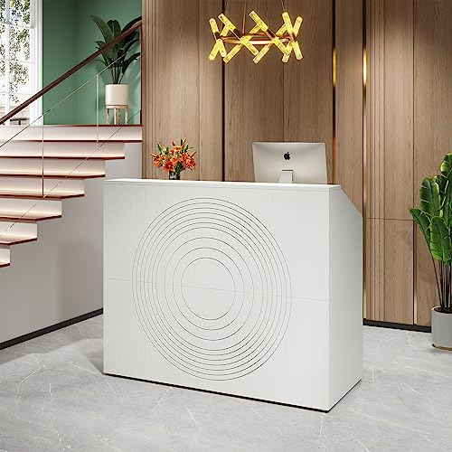 Tribesigns Reception Desk with Counter, Modern Front Desk Reception Room Table with Cable Grommet, 47 inch Retail Counter for Checkout, Lobby, Beauty Salon, Home Office Desk, White - color: White