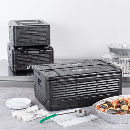 Restaurantware-Cater Tek 42 Quart Catering Hot Box, 1 Top Load Insulated Food Pan Carrier - Holds 1 Full Size 8” Deep Pan, Collapsible, Black EPP Plastic Food Box With Handles, Portable, For Buffet - size: 42 Quart