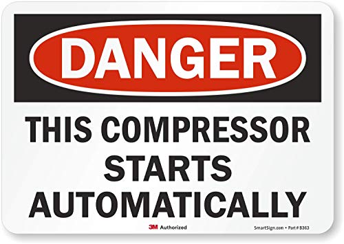 Smartsign U3-2004-RD_10X7 "Danger This Compressor Starts Automatically" Reflective Self-Adhesive Decal, 10" x 7" - color: 10" x 7" Reflective Vinyl Label