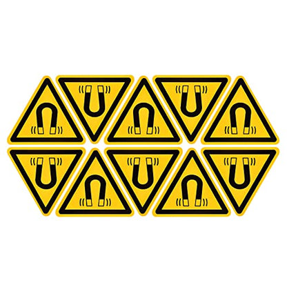 PATIKIL Triangle Beware of the Magnetic Field Warning Sign Self Adhesive Yellow with Black Words 40mm/1.56inch for Machine, Instrument and Equipment Surface Pack of 10 - size: 40mm