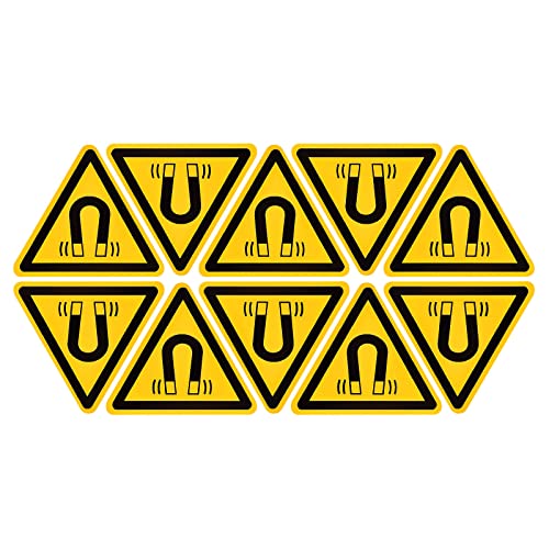 PATIKIL Triangle Beware of the Magnetic Field Warning Sign Self Adhesive Yellow with Black Words 40mm/1.56inch for Machine, Instrument and Equipment Surface Pack of 10 - size: 40mm