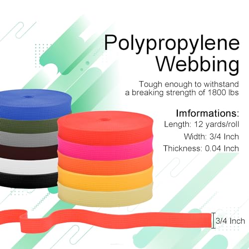 CooBigo 12 Yards Webbing 3/4" & 1" & 1.5" & 2" Polypropylene Webbing Strap 3/4 Inch 1 Inch 1.5 Inch 2 Inch Wide Webbing Strapping for Bags/Lawn Chair/Pool Solar Cover DIY Crafting - color: DarkBrown, size: 3/4"