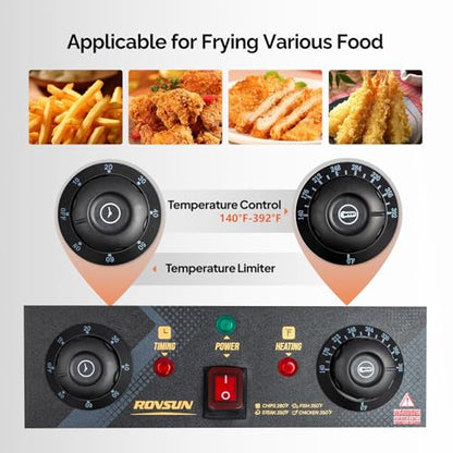 ROVSUN 24.9QT Electric Deep Fryer with Baskets, Timer Drains & Lids, 3400W Commercial Deep Fryer, Dual Tank Kitchen Countertop Frying Machine, Adjustable Temperature for Home Restaurant - size: Double Fryer with Timer & Drain-24.9QT