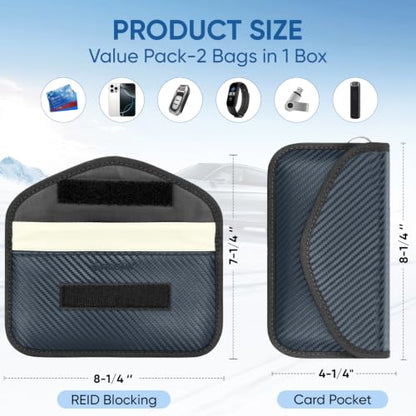TICONN 2PK Faraday Bag for Car Key Fob, Anti-Theft NFC RFID Blocking Pouch - color: Navy, size: Large
