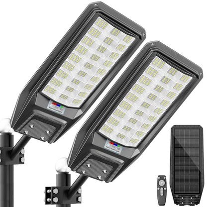 9500W Solar Street Light Outdoor Waterproof, 250000LM Large Commercial Light Solar Powered Dusk to Dawn LED Security Flood Lights with Remote/Motion Sensor, IP67 for Parking Lot/Garden/Yard - size: XXL--2Pack