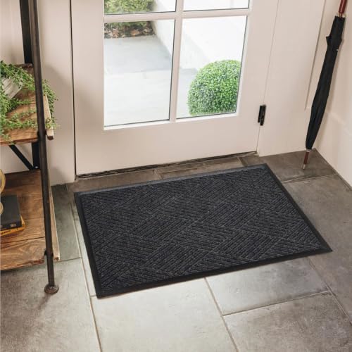 WaterHog Max Diamonds Front Door Mat Indoor Outdoor Entrance, All-Weather - color: Black Smoke, size: Medium 24"x35" (2’x3’)