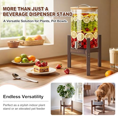 OERGKE Adjustable Bamboo Drink Dispenser Stand, Water Dispenser Holder for 2-5 Gallon (8-12 Inch), Beverage Stand for Countertop & Parties, Walnut