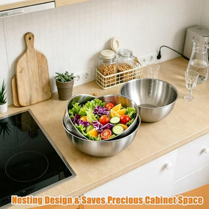 3 Pcs Stainless Steel Mixing Bowls Set, Metal Baking Bowls (1.5,2.2,3.4 Qt)