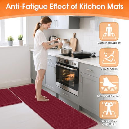 TranquilRelax 2-Piece Kitchen Mats, Cushioned Non-Slip Floor Mats, Burgundy - color: Burgundy, size: 2-Piece | 30"+59" | Standard