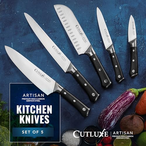 Cutluxe Kitchen Knives, 5-Piece Chef Knife Set – Razor Sharp German Steel - size: 5 Pcs Knife Set without Block