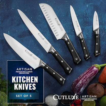Cutluxe Kitchen Knives, 5-Piece Chef Knife Set – Razor Sharp German Steel - size: 5 Pcs Knife Set without Block