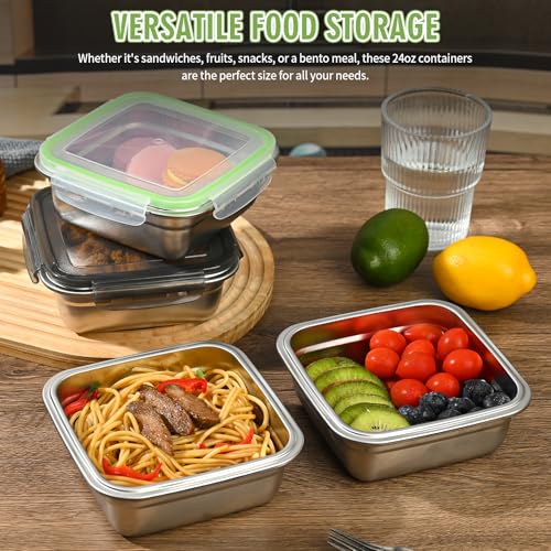 2 Pack Sandwich Containers, 24oz Stainless Steel Sandwich Box with Airtight Lids, BPA-Free, Dishwasher Safe, Durable & Reusable Metal Meal Prep Lunch Boxes for Fruits, Snacks, Bento (Black) - color: Black – 2-Pack