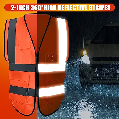 Leumoi 30 Pack Reflective Safety Vest with Pockets - color: Orange, size: Large