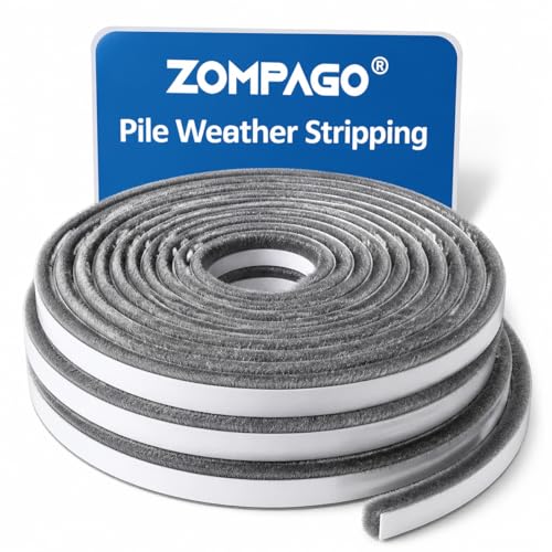 ZOMPAGO Brush Weather Stripping Door Window Seal, 0.9 in x0.4 x 32.8 FT - size: 1 Roll, 0.9 in x 0.4 in x 32.8 FT, Grey