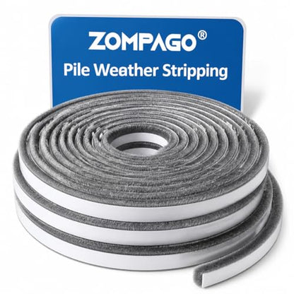 ZOMPAGO Brush Weather Stripping Door Window Seal, 0.9 in x0.4 x 32.8 FT - size: 1 Roll, 0.9 in x 0.4 in x 32.8 FT, Grey