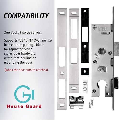 House Guard Storm Door Lock Body, Euro Mortise, Adjustable 22/26mm Backset - style: Compatible with European standard lock cylinders