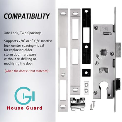 House Guard Storm Door Lock Body, Euro Mortise, Adjustable 22/26mm Backset - style: Compatible with European standard lock cylinders