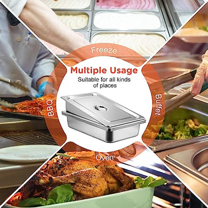 Dandat Full Size Steam Table Hotel Pans with Lid, 20.8 x 12.8 x 3.9 Inch - size: 20.8 x 12.8 x 3.9 Inch